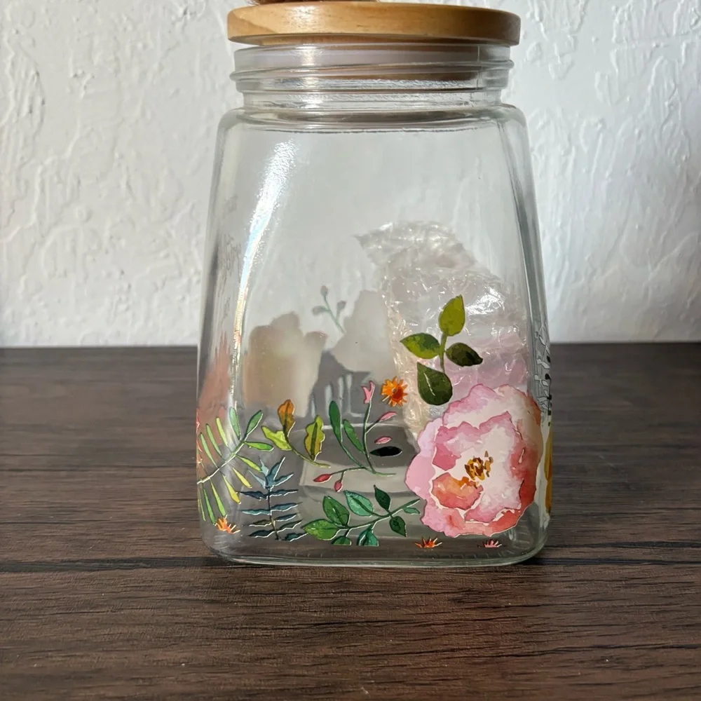 New Glass Gratefulness‎ Jar With Lid And Cards Floral Christian Art Gifts 6.5”